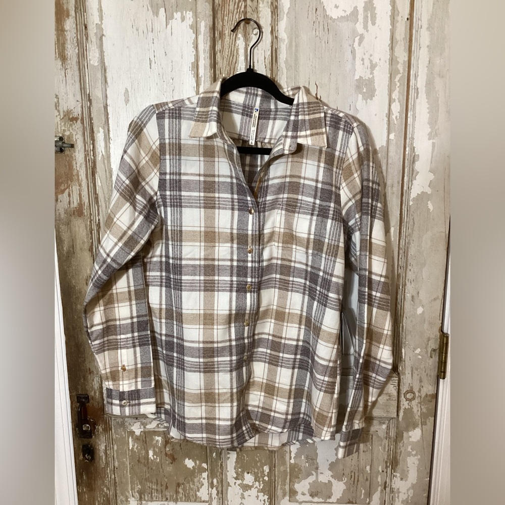 KUHL Kamila Flannel Shirt Ganache Combo Plaid Button - small - NWT!